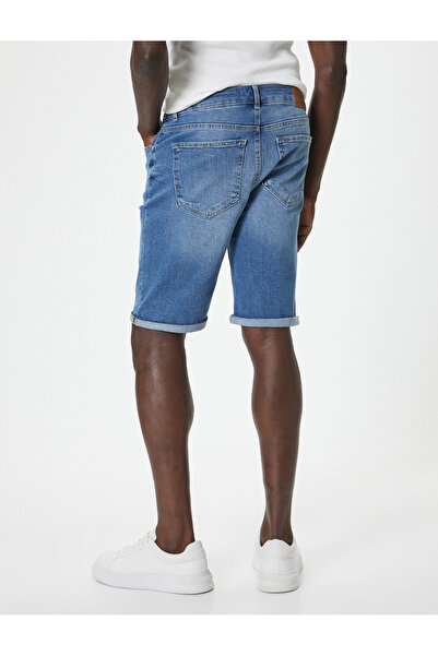 Koton Slim Fit Kot Şort Bermuda Düğmeli Cep Detaylı