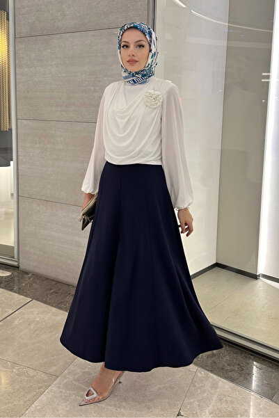 Oven Degaje Yaka Şık Bluz - Ekru