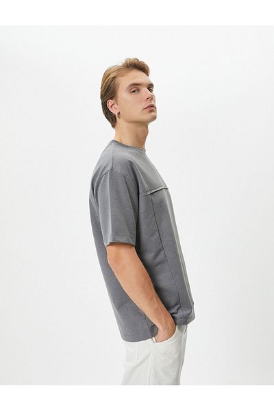 Koton Oversize T-Shirt with Stitching Detail and Crew Neck Short Sleeve