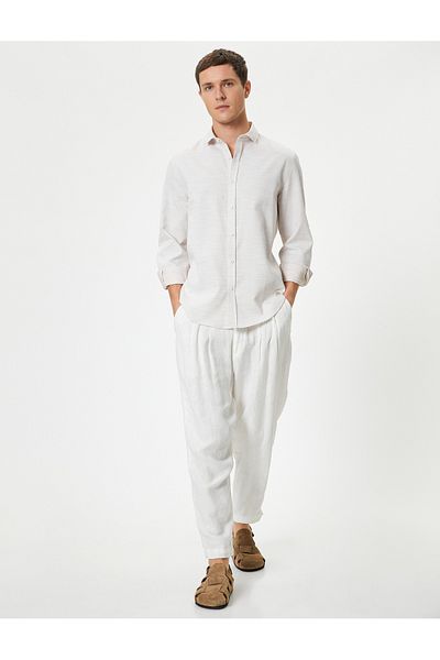 Koton Slim-Fit-Hemd, klassisches Revers, lange Ärmel, Knopfleiste, Baumwolle