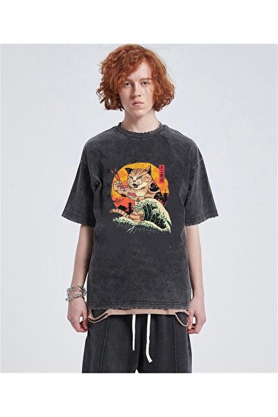 weywot Worm Boutique Y2K Washed Artist Cat Unisex Vintage T-Shirt