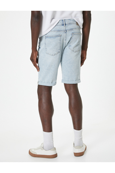 Koton Slim Fit Kot Şort Bermuda Düğmeli Cep Detaylı