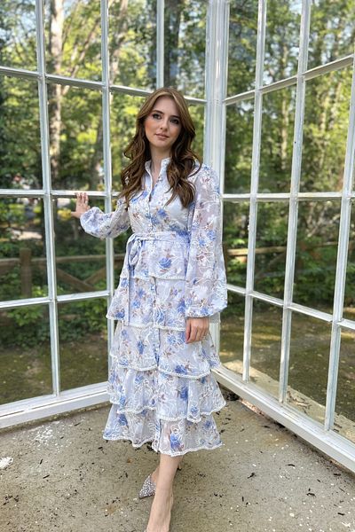 HELİS BUTİK Rochie cu volan pentru bebeluși cu model albastru