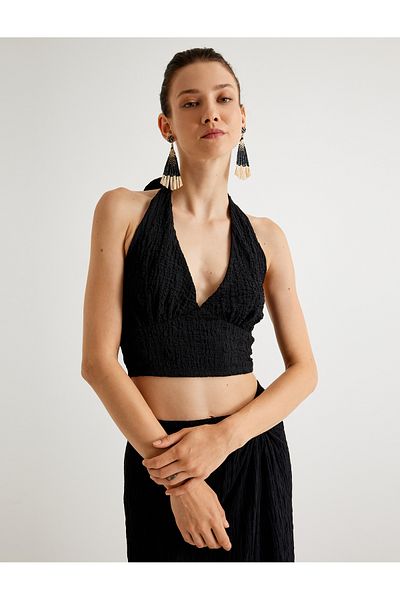 Koton Melis Ağazat - Textured Halter Collar Bustier