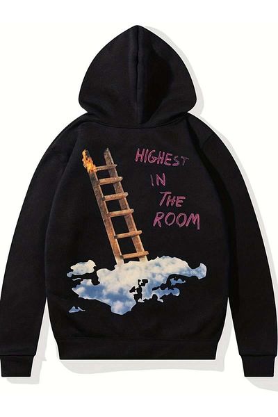 Touz Moda Φούτερ 3D Ladder In The Sky Μαύρη κουκούλα