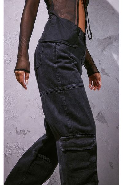 DESTİNE Loots Y2K Μαύρο Cargo Pocket Φαρδύ τζιν