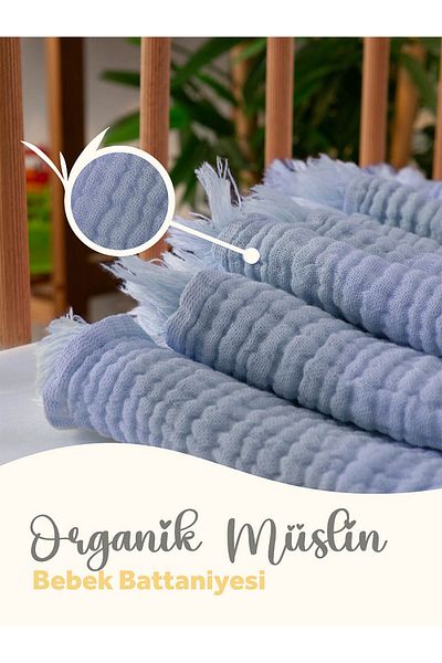 FAVORA 4 Layer Muslin Baby Blanket - 100% Cotton, 110x110 cm, Blue