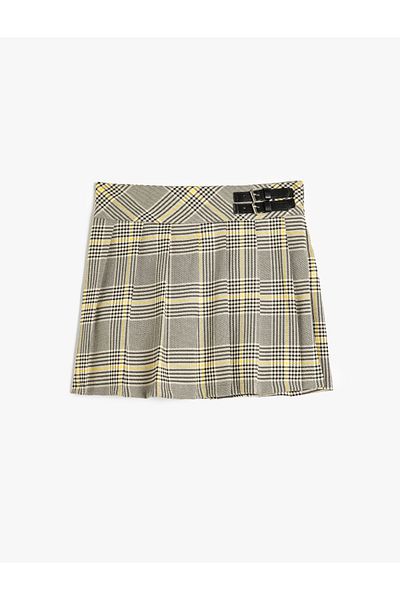 Koton Viscose Mixed Pleated Skirt - Belt Detailed