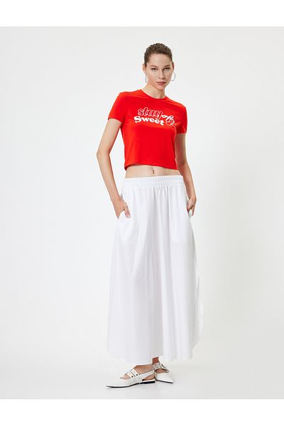 Koton Cotton Short Sleeve T-Shirt - Bow Printed, Crew Neck