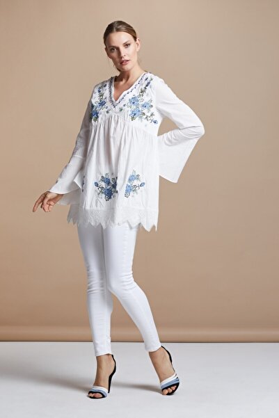 SERPİL Serpil Kadın Beyaz - Mavi Tunik 27975