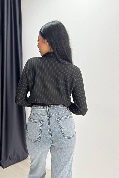 Mossta Раирана мини яке с джобове, черно