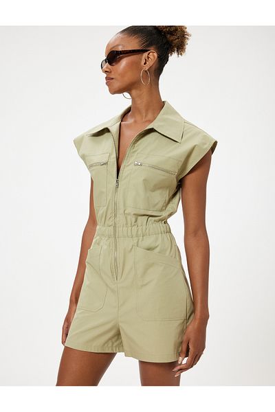 Koton Mini-Shorts-Overall mit Hemdkragen – Reißverschluss und Taschendetail