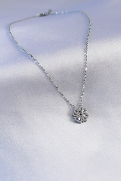 BSRE Silver Color Pop-Up Clover Women's Necklace (316L Steel)