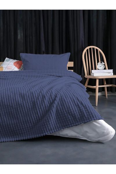 FAVORA Merinos Modern Line Navy Blue Single Blanket Set - 2 Pieces