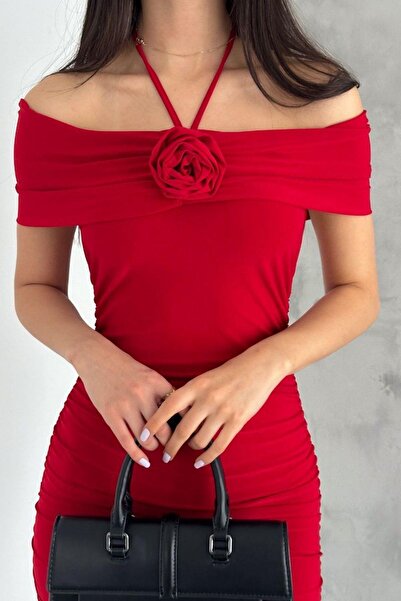 Mossta Red Adjustable Rose Madonna Collar Dress - Neck Tie