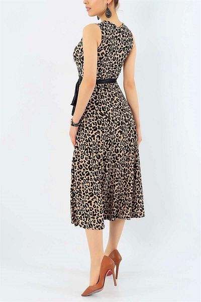PARİS Rochie din crepon leopard cu mâneci zero