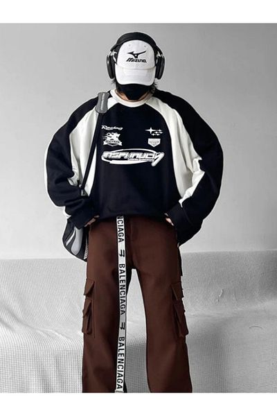 Touz Moda Унисекс суитшърт с кръгло деколте Y2K Streetwear с щампа Racing Have