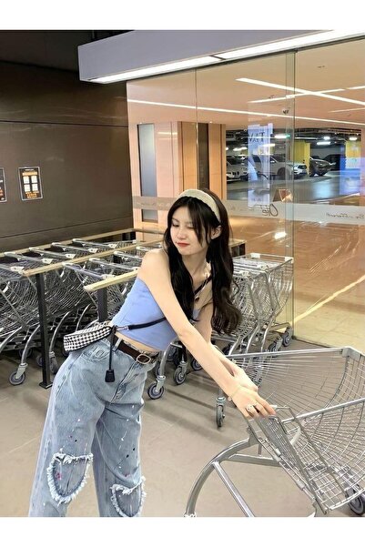 Toum Кют Кют Y2k Серце Деталь Сумка Сині Штани