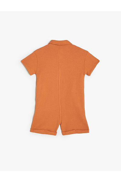 Koton Short Jumpsuit Textured Tiger Appliqued Button Detailed Cotton