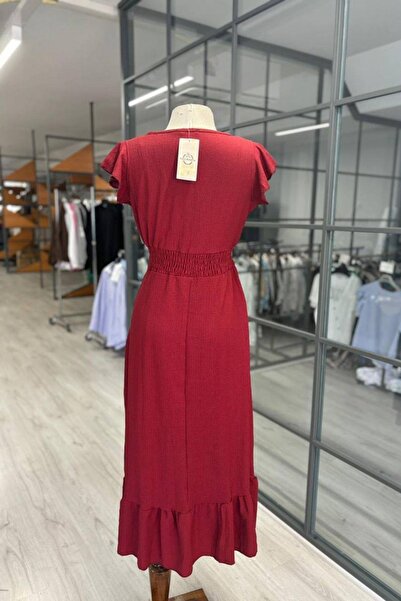 Mossta Burgundy Wrapped Double Breasted Collar Dress