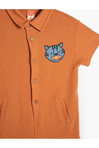 Koton Kısa Tulum Dokulu Kaplan Aplikeli Düğme Detaylı Pamuklu