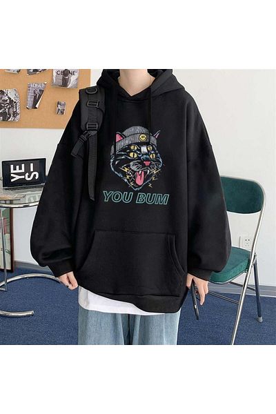 Touz Moda Φούτερ με κουκούλα με κουκούλα με στάμπα You Bum Cat
