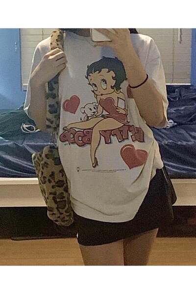 Toum Tricou alb cu imprimeu Betty Boop, foarte bun, roșu