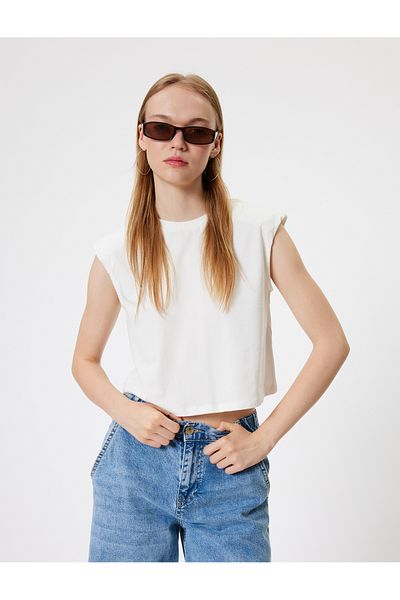 Koton Crew Neck Padded Cotton T-Shirt