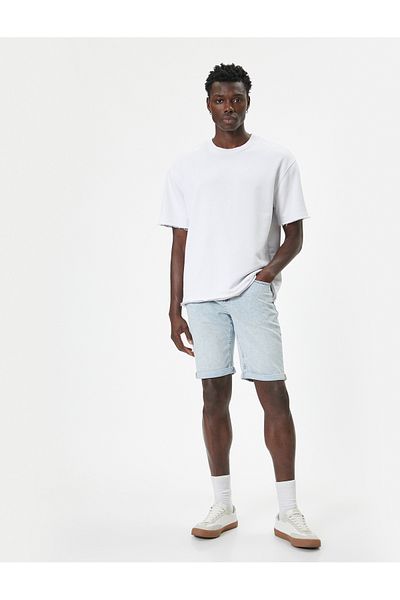 Koton Slim Fit τζιν σορτς βερμούδα με λεπτομέρεια τσέπης με κουμπιά