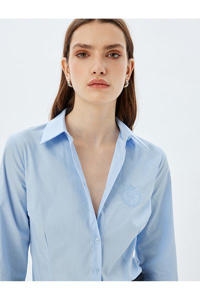 Koton Cămașă Slim Fit Guler clasic cu mânecă lungă cu detaliu de broderie