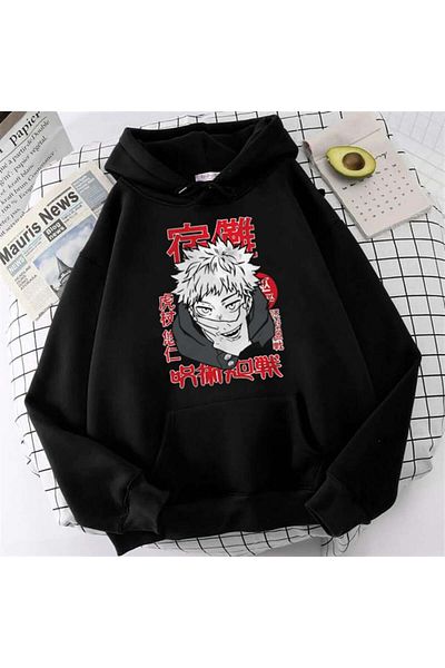 Touz Moda Jujutsu Kaisen αφίσα με στάμπα μαύρου φούτερ με κουκούλα Unisex