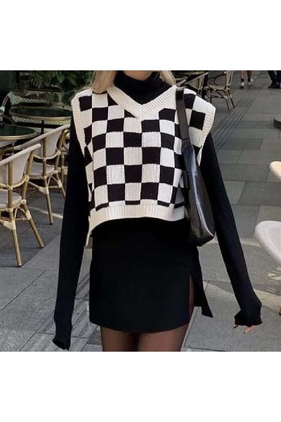 DESTİNE Loots Harajuku Black and White Checked Oversize Unisex Sweater