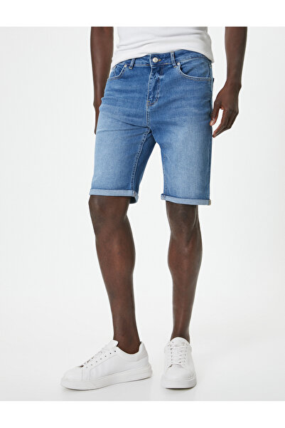 Koton Slim Fit Kot Şort Bermuda Düğmeli Cep Detaylı