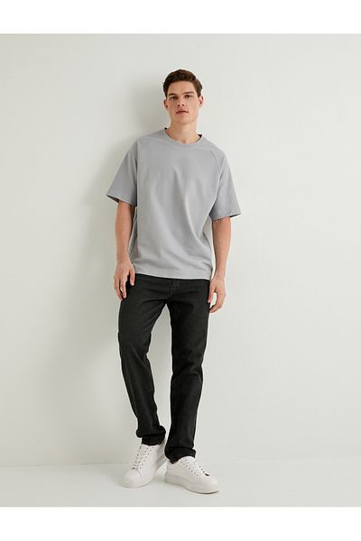 Koton Crew Neck T-Shirt with Stitching Detail and Off Shoulder