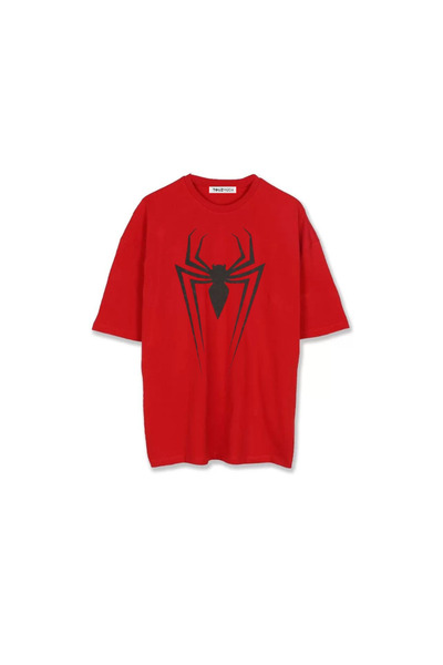 VandiVansi Tricou oversize unisex roșu cu imprimeu păianjen Lovens