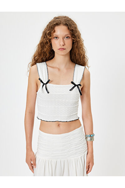 Koton Square Collar Slim Fit Bow Crop Top - Thick Strap Wrap