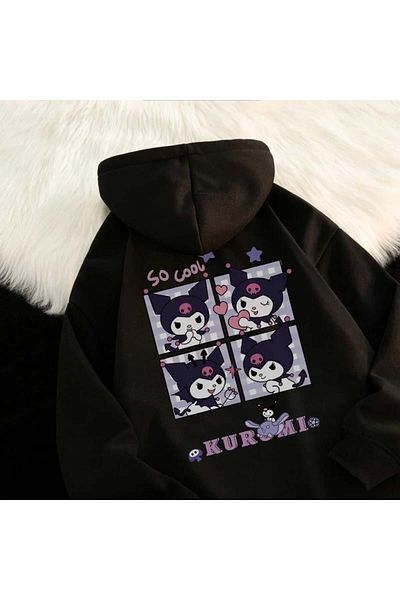 Touz Moda Harajuku Kuromi Μπροστινό Πίσω Τυπωμένο Unisex Oversize Hoodie