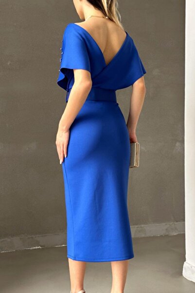 Mossta Φόρεμα Saks Color Pearl με διπλό γιακά και ζώνη