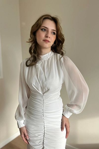 HELİS BUTİK Rochie Alina din Sifon Alb - Elegantă și Confortabilă