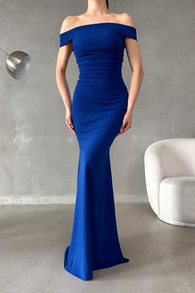 Mossta Saks Color Madonna Collar Fish Model Long Crepe Dress