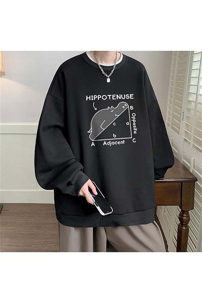 Touz Moda Φούτερ Hippotenuse με στάμπα μαύρου Unisex Oversize Crew Neck