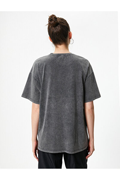 Koton Μπλουζάκι με στάμπα Pale Effect Κοντό μανίκι με λαιμόκοψη από βαμβάκι