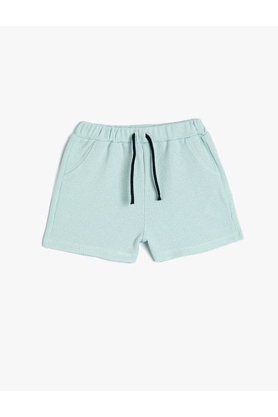 Koton Cotton Textured Basic Shorts - Pockets and Waist Ties