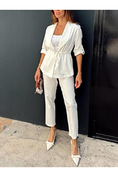 Maldia Shop Women's Striped Waist Lace-Up White Bottom Top Set