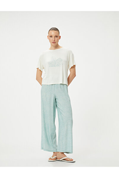 Koton Short Sleeve Pajama Set Crew Neck Flat Leg Viscose