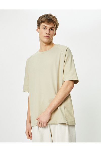 Koton Crew Neck T-Shirt with Stitching Detail and Off Shoulder