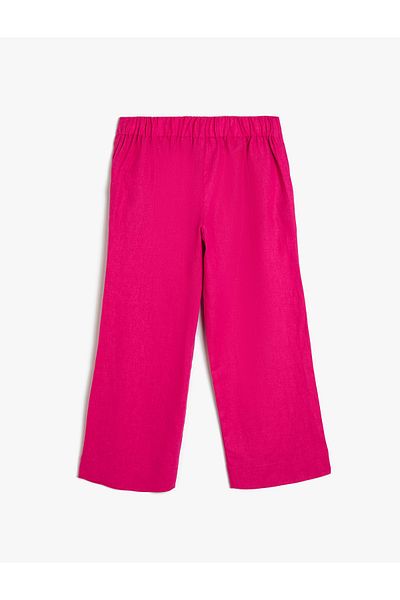 Koton Linen Trousers with Pockets - Wide Leg and Button Detail