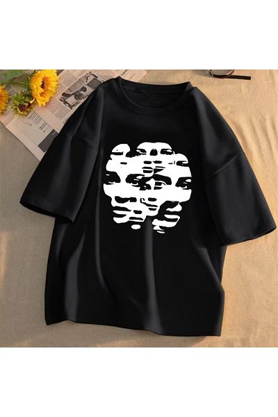 VandiVansi Y2k Face To Face Black Unisex Oversize T-shirt