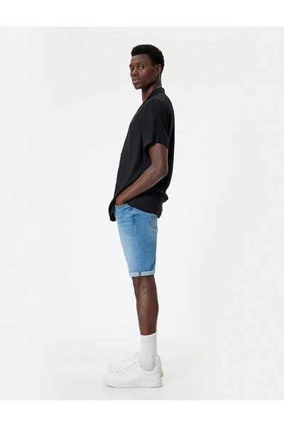 Koton Slim Fit τζιν σορτς βερμούδα με λεπτομέρεια τσέπης με κουμπιά