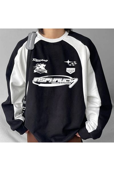 Touz Moda Унисекс суитшърт с кръгло деколте Y2K Streetwear с щампа Racing Have